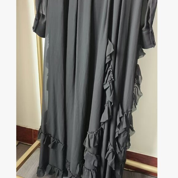 NEW Ulla Johnson Rhea Shirt Maxi Dress with Ruffle Skirt Black Noir Silk Sz4/6/8 - Picture 6 of 8